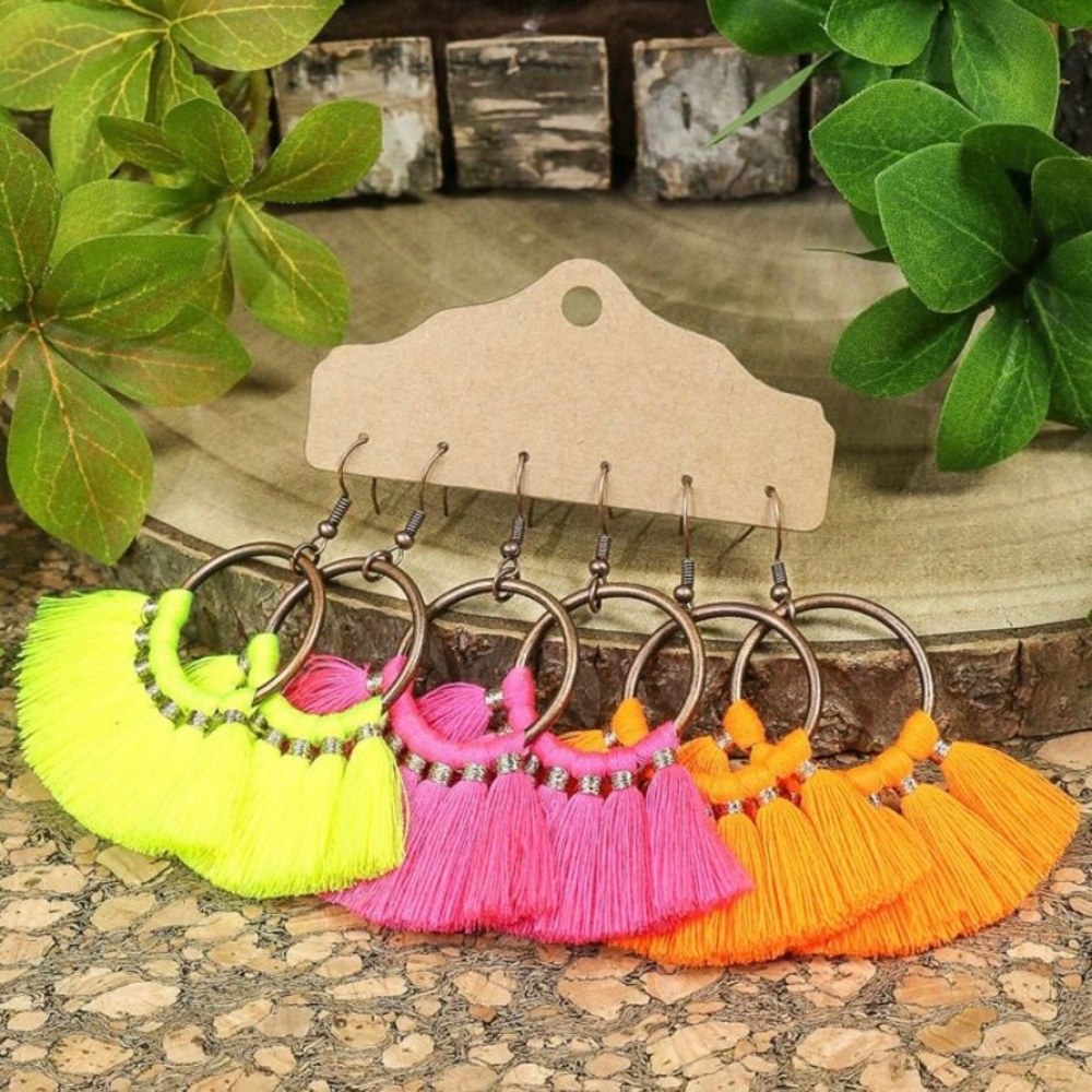 NWT Women's Boho 3 Pair Earrings Set Multicolor Fringe (see details belo…